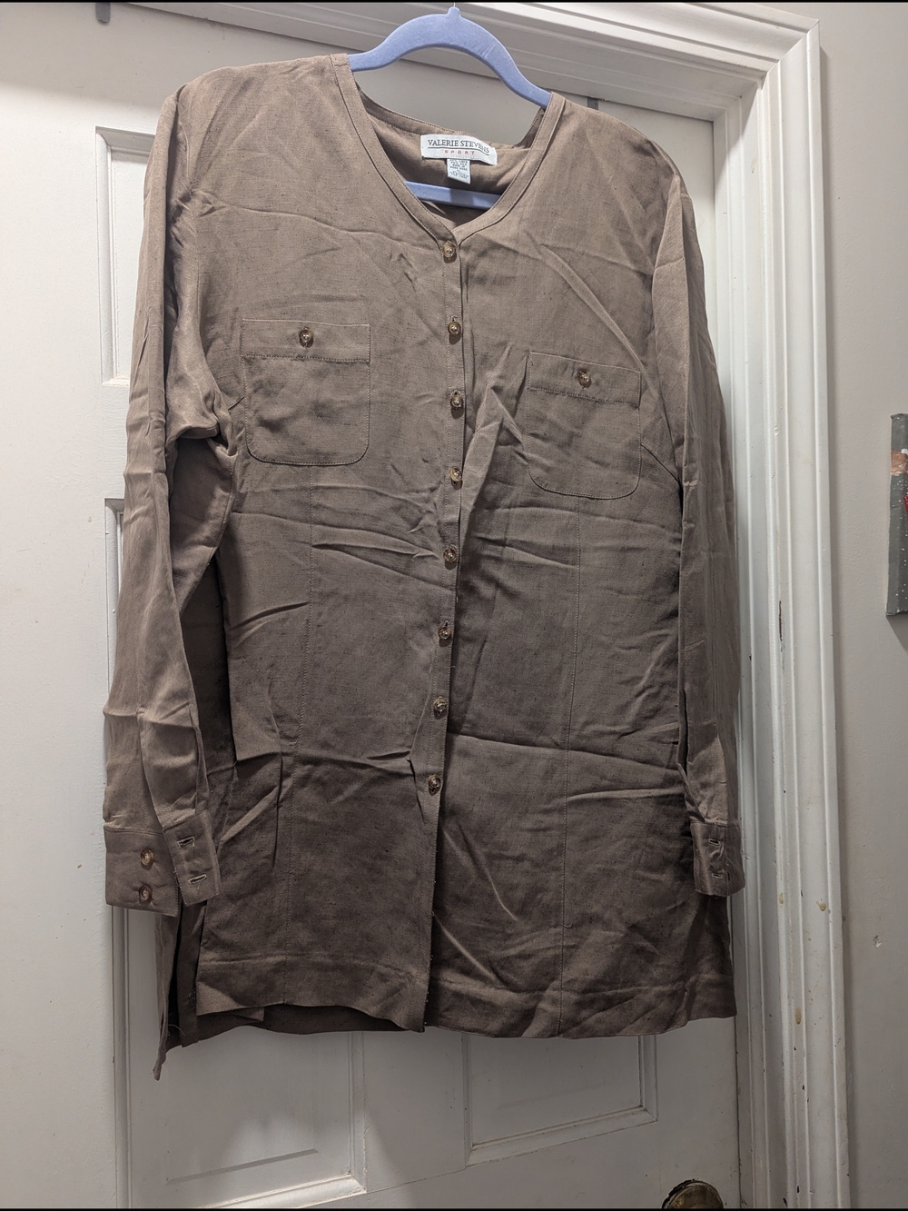 Valerie Stevens Taupe Button-Front Long Sleeve Shirt
